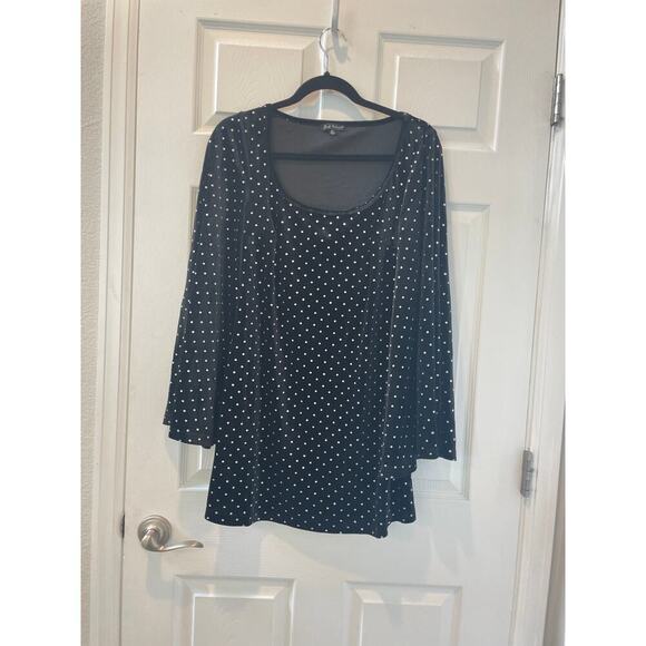 Unique Vintage Black Velevet Mini 60s Mod DressPolk Dots Bell Sleeve Sz M # - Picture 1 of 7